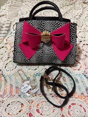 Betsey Johnson Black and Hot Pink Bow Satchel